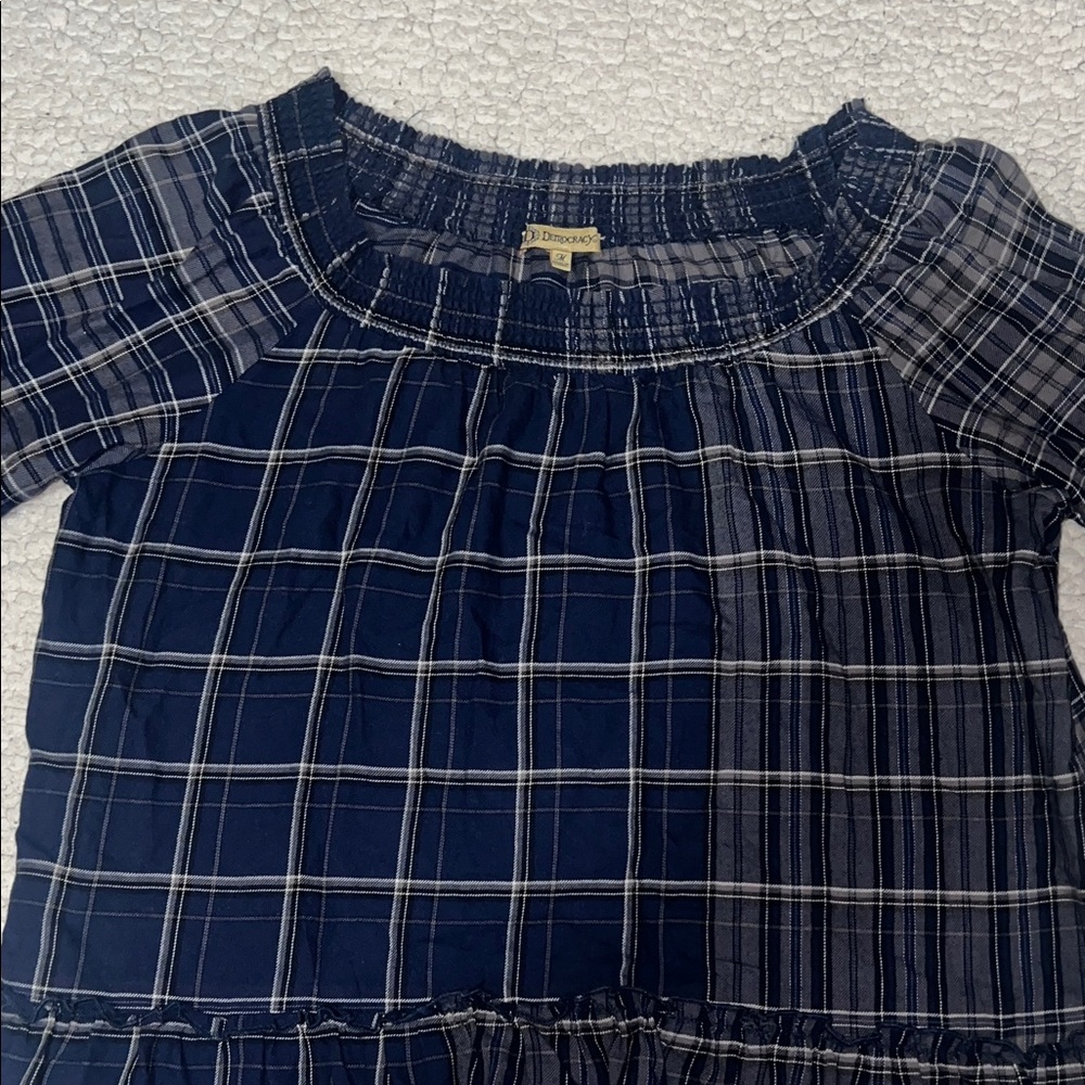 Democracy Navy and White Plaid Blouse